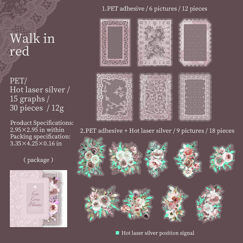 30PCS Lace flower series sticker