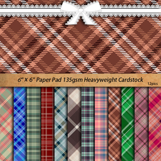 12PCS Vintage plaid material paper