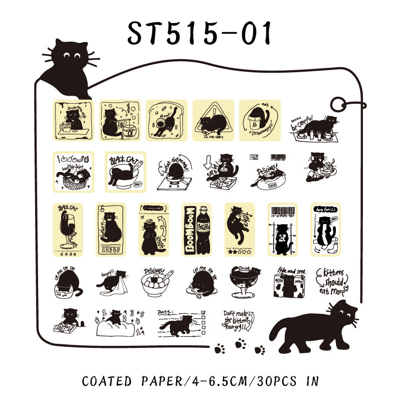 30PCS The Little Black Cat series sticker