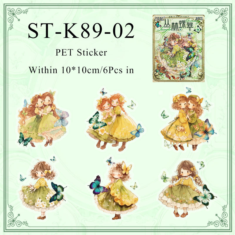 6PCS Fan butterfly girl series sticker