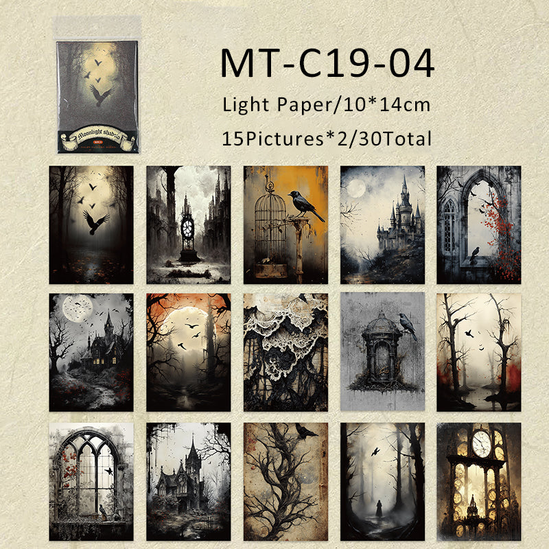 30PCS Dark night Cloisters series material paper