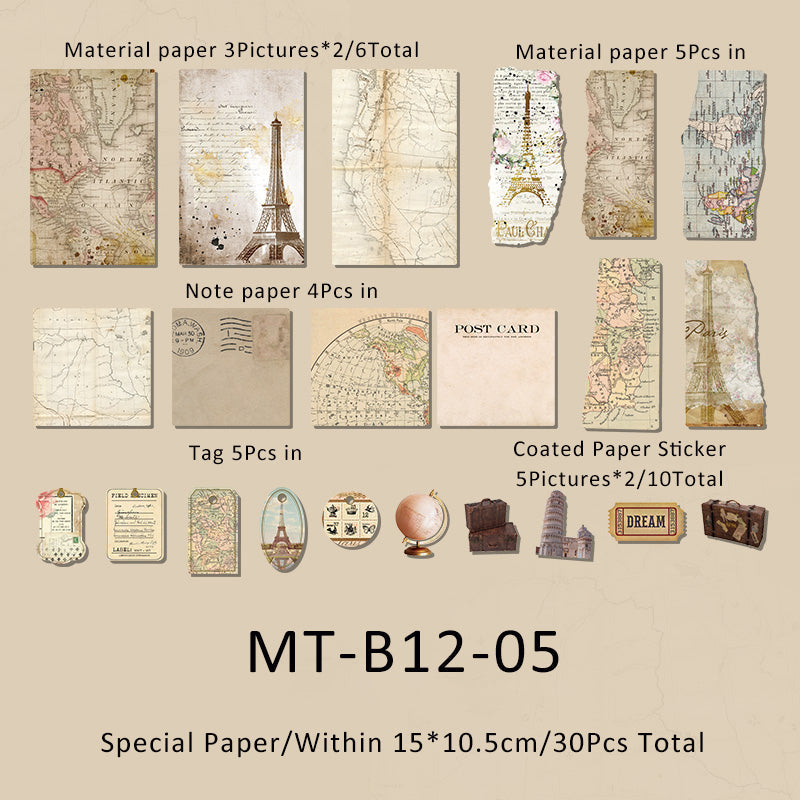 30PCS Memory collection series material paper set