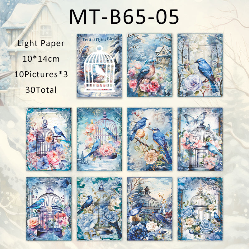 30PCS Trail of flying birds series material paper