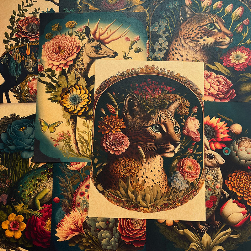 8PCS Vintage animal flower background paper