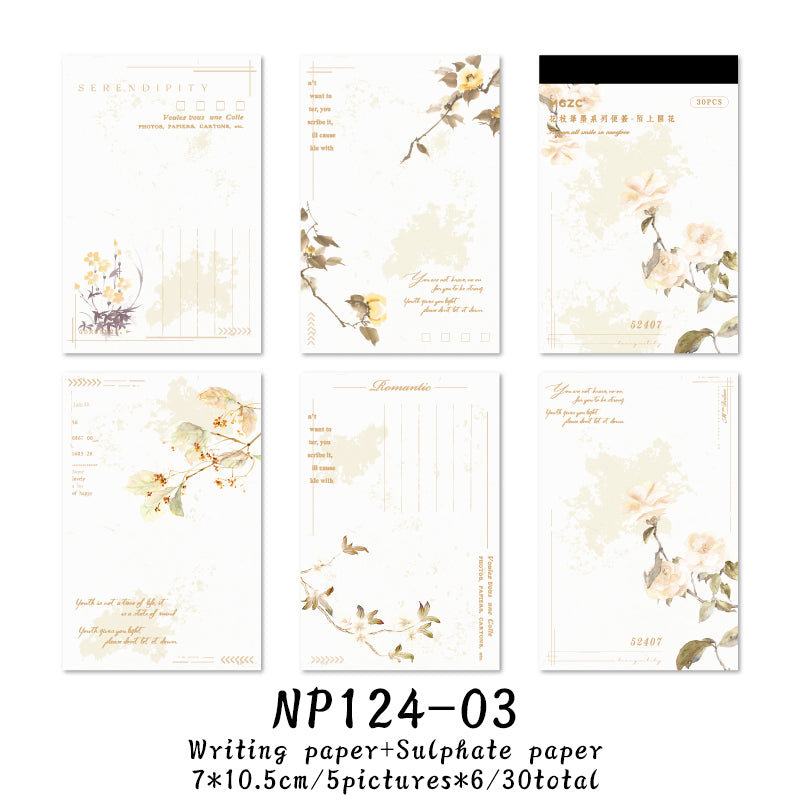 30PCS Flower branches and ink series note paper