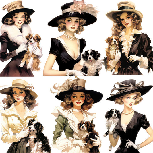 20PCS Elegant lady with pet dog sticker