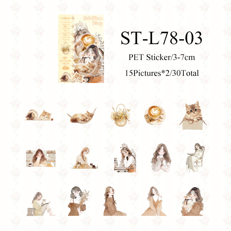 30PCS Cat and girl series sticker