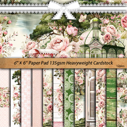 12PCS Peony Garden material paper