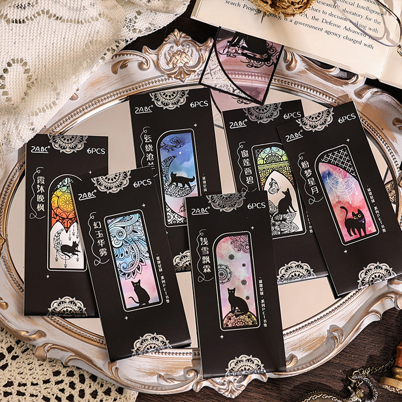 6PCS Shining star cat series bookmark