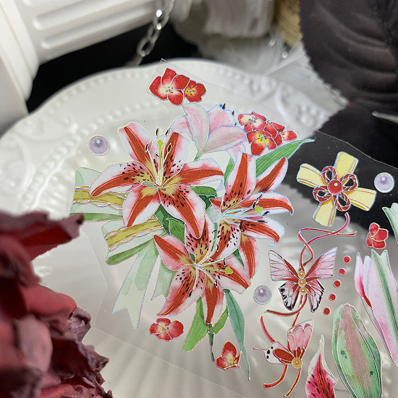 6cm*100cm Red lily PET Laser silver tape