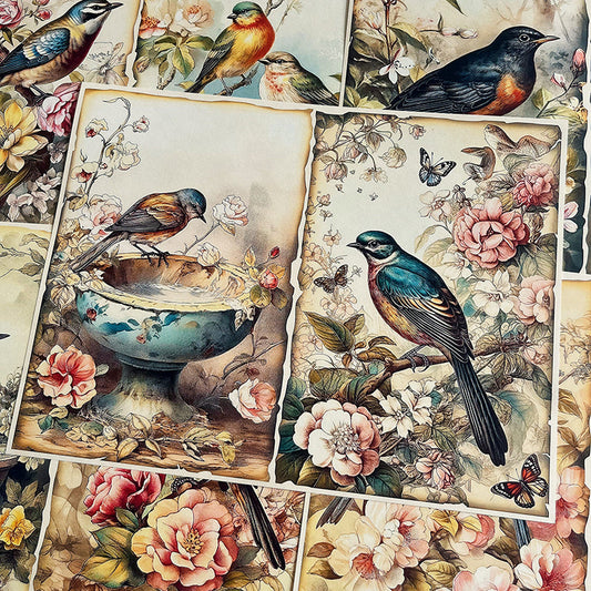 10PCS Vintage forest bird background paper