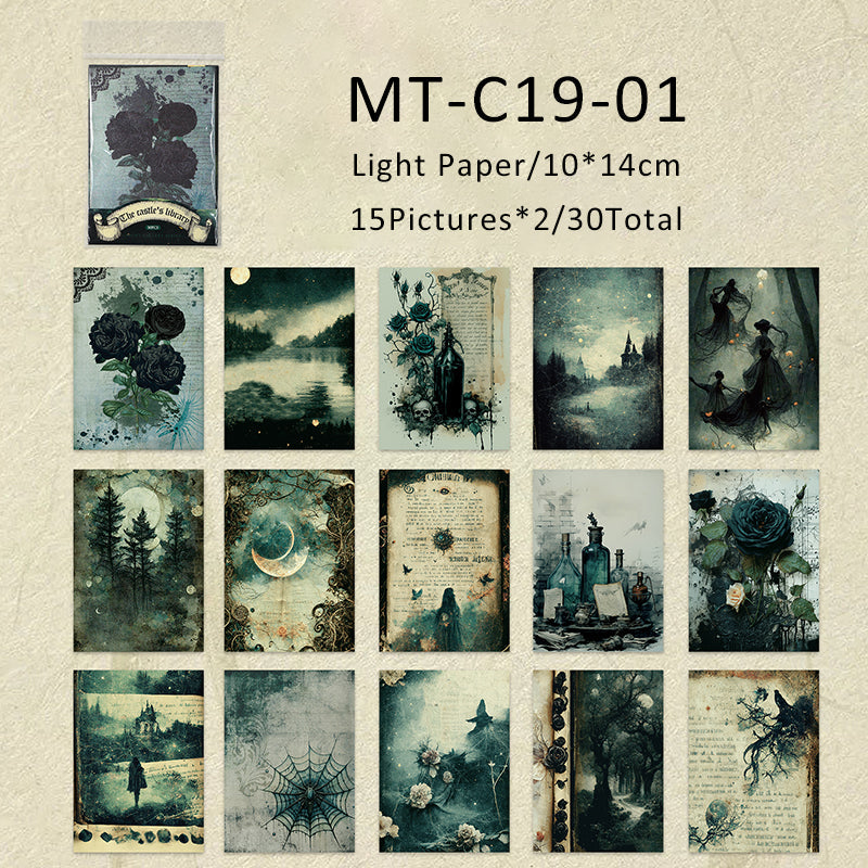 30PCS Dark night Cloisters series material paper